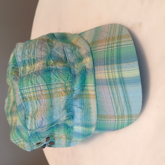 Plaid Summer Cap Aqua Blue and Green - Picture 2 of 5
